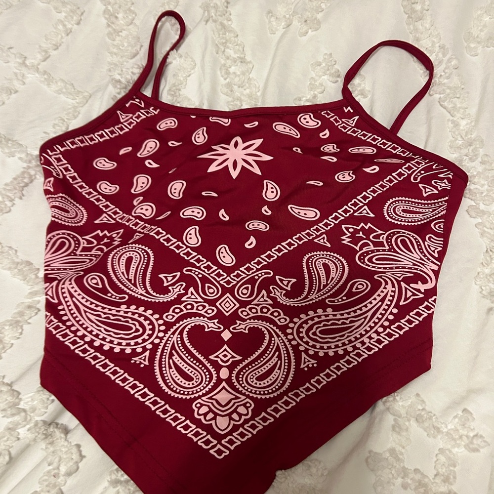 Women's Red Bandana Print Top